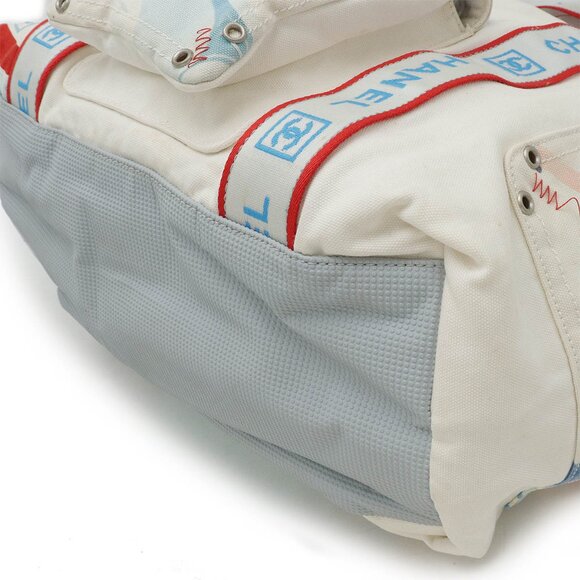 Authentic CHANEL CC Surf Line High Summer Tote Bag Canvas Shoulder Bag Blue - Picture 3 of 8